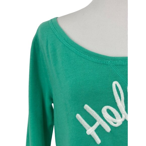 NWT Hollister Seafoam Green Slouchy Embroidered Sequin Logo 3/4 Sleeve Sweater - Picture 2 of 11